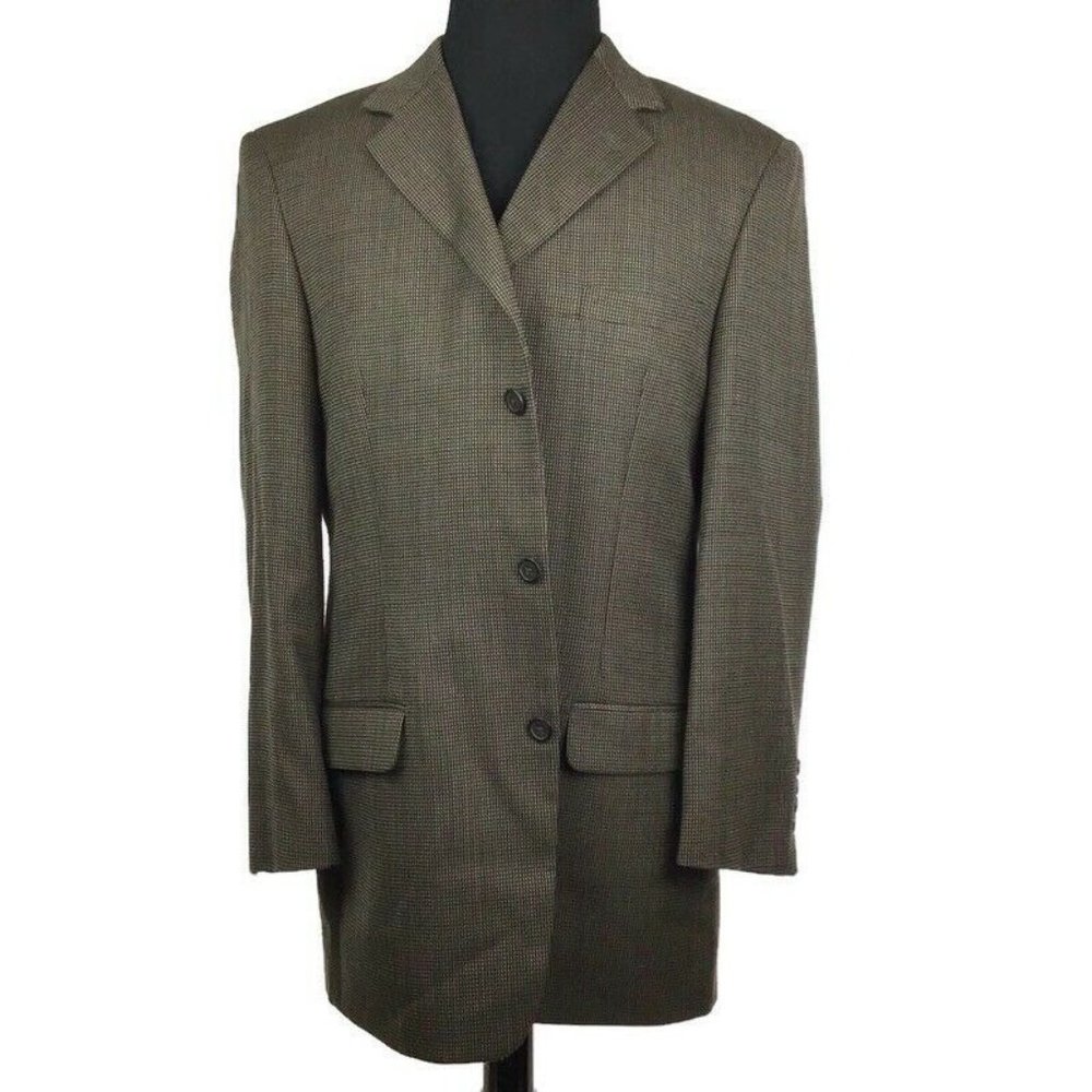 Versini Mens Brown Check 3 Button Wool Blend No Ve